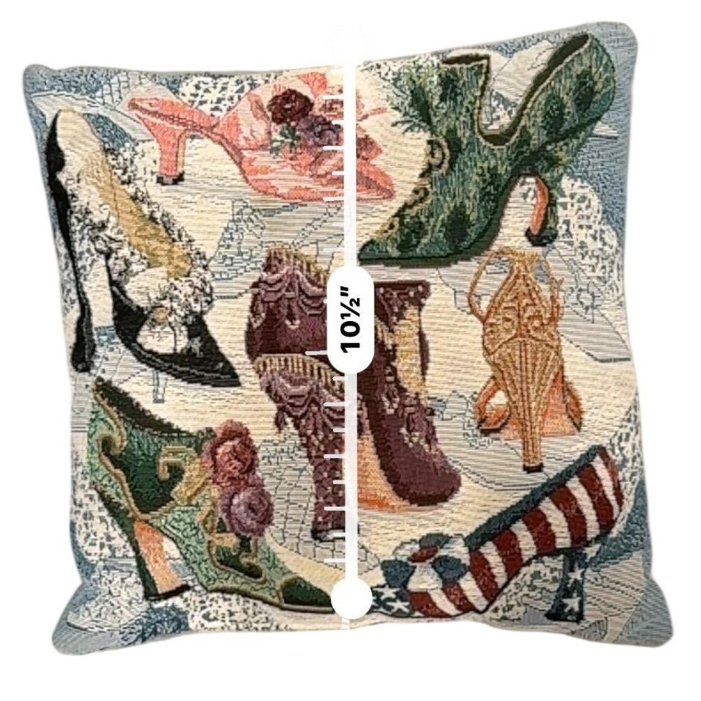 Vintage Needlepoint Heels Shoes Throw Pillow 10x10 Tapestry Accent Cushion‎ - Picture 3 of 3